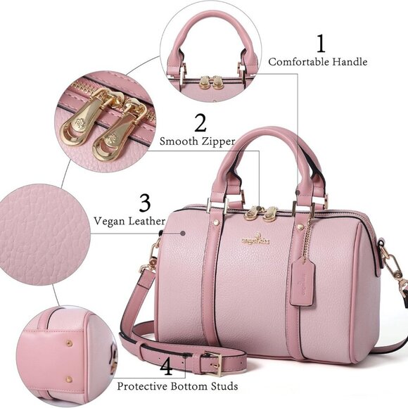 Stylish Compact Satchel Bag with Adjustable Crossbody Strap - Gold Logo Accent - Picture 5 of 9